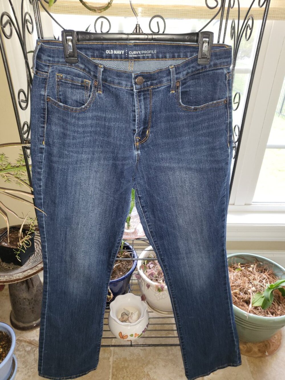 Women's Old Navy Mid-Rise Loose Boot-Cut Jeans Curvy Size 12 Regular Dark Wash